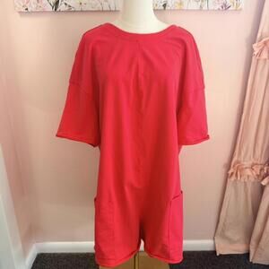 Hot Pink Oversized Tshirt Tunic Romper – Drop Shoulder – Casual Lounge